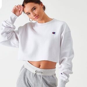 White Champion Crop Crewneck Sweatshirt